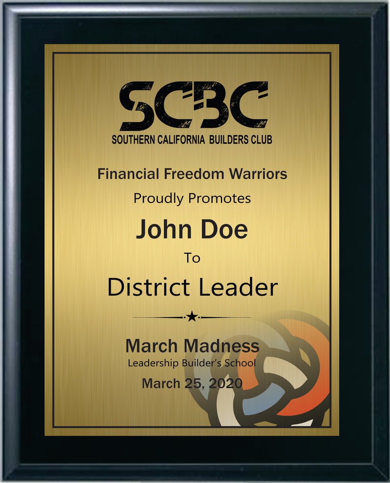 District Leader Promotion Plaque